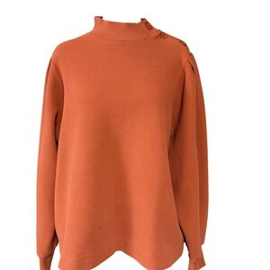Sissy-Boy Sweater Womens XL Orange Waffle Knit Mock Neck Button Shoulder Top